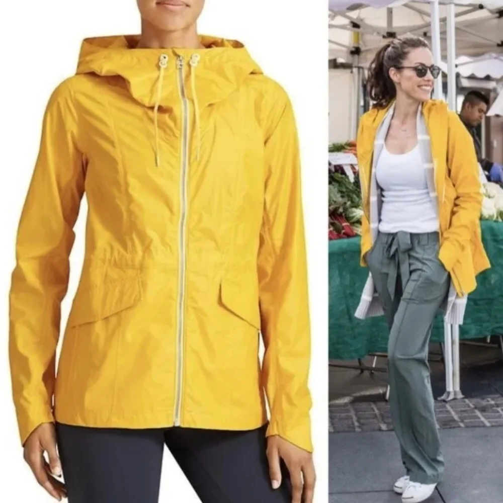 ATHLETA Outbound Anorak Classic Yellow Hooded Rain Jacket Women Sz S Cinch Back - Picture 1 of 7